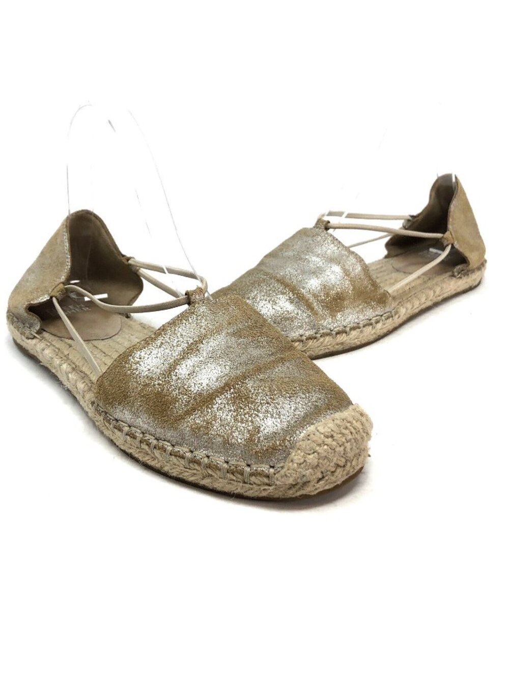 Eileen Fisher Shoes Womens 7 Lee Beige Shimmer Metallic Suede Espadrille Flats*